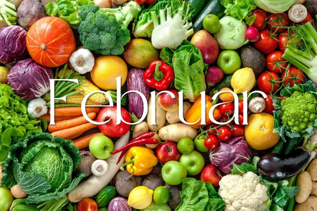 Billede af grøntsager med teksten februar - dansk frugt og grønt i februar | Cuizine